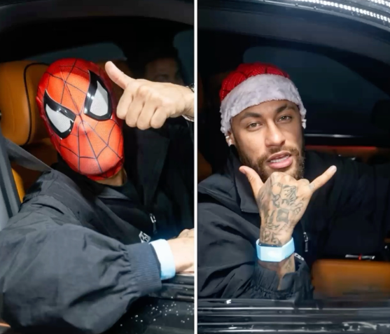 Neymar é flagrado de máscara do Homem-Aranha e surpreende fã na saída de cinema